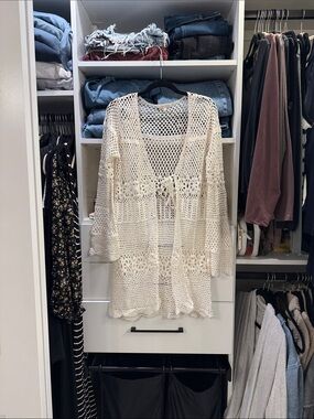 Crochet Open-Knit Swim Coverup - Cream